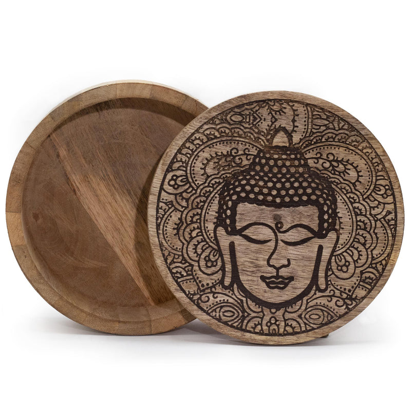 Big Round Box 17.5x7.5cm - Buddha Face Black Engraved product image