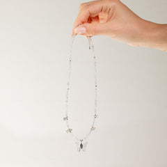 Nymph Labradorite Gemstone Necklace with Real Leaf Butterfly Pendant