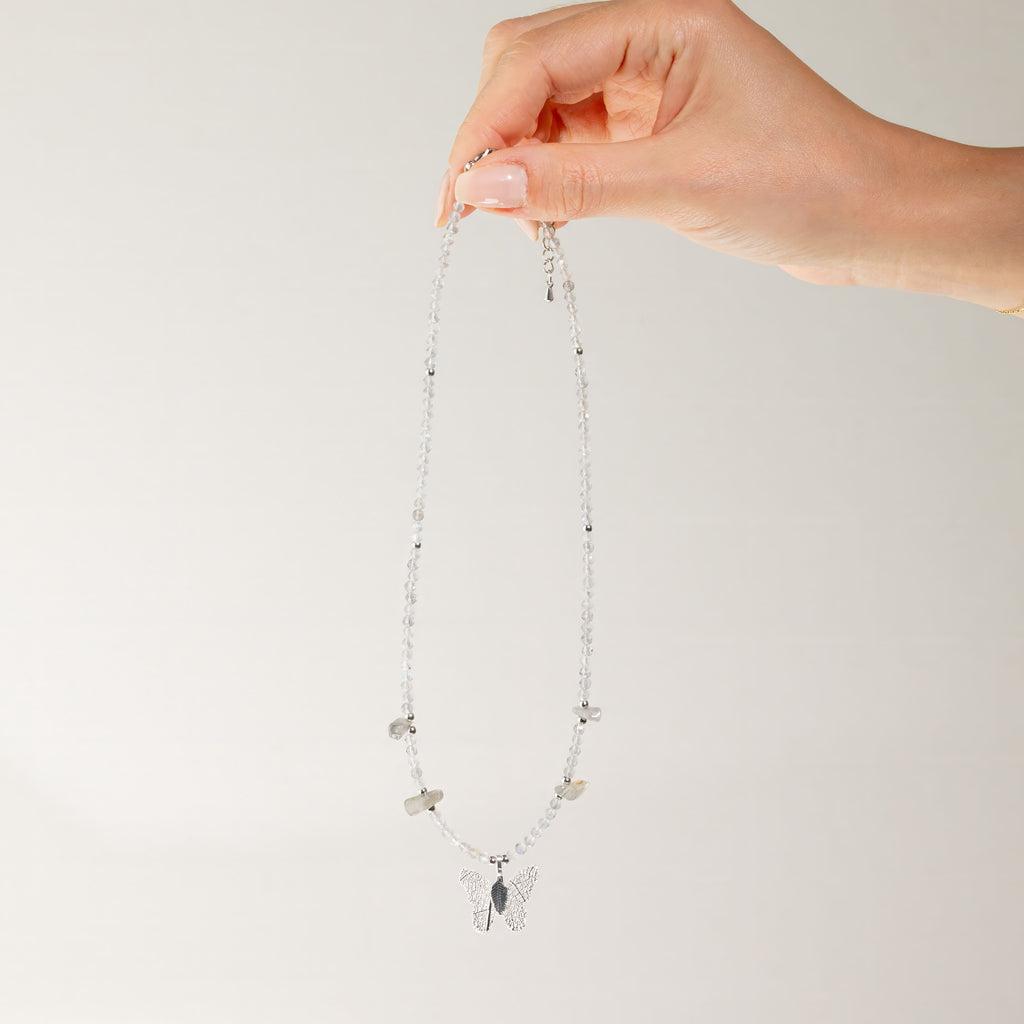 Nymph Labradorite Gemstone Necklace with Real Leaf Butterfly Pendant - product image 5