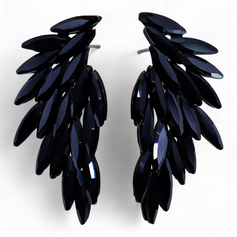 Jet Black - Vintage Glass - Angel Wings - Earrings product image