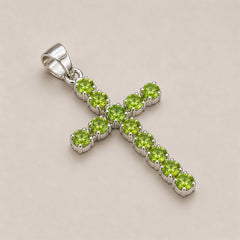 Indian Devotional Pendant - Silver Plated (45cm Chain)- Peridot Crucifix product image 6