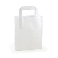 Small white SOS paper carrier bags with flat handles