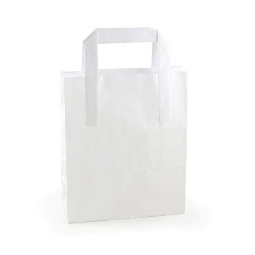 Small white SOS paper carrier bags with flat handles