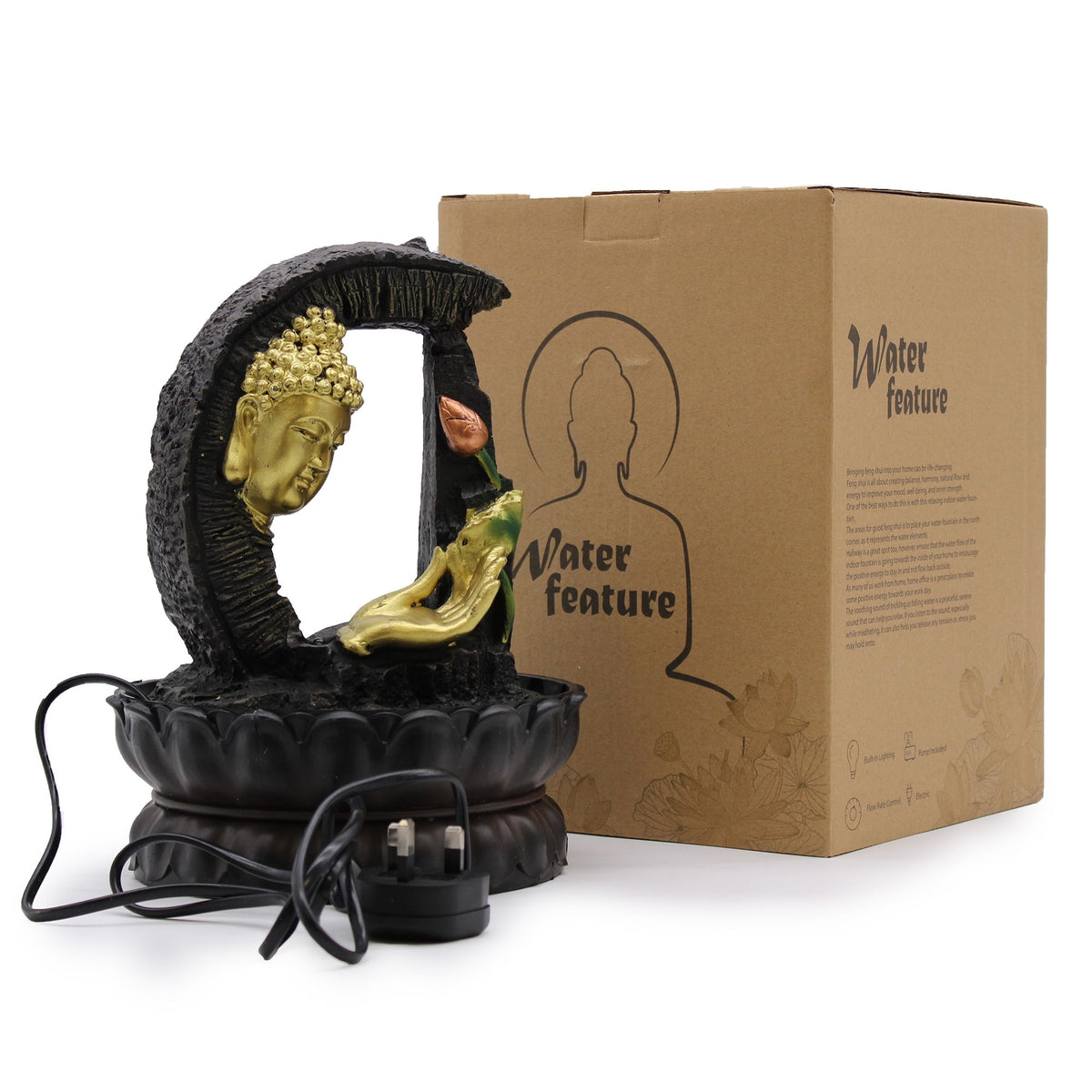 Tabletop Water Feature - 30cm - Golden Buddha & Lotus product image 5