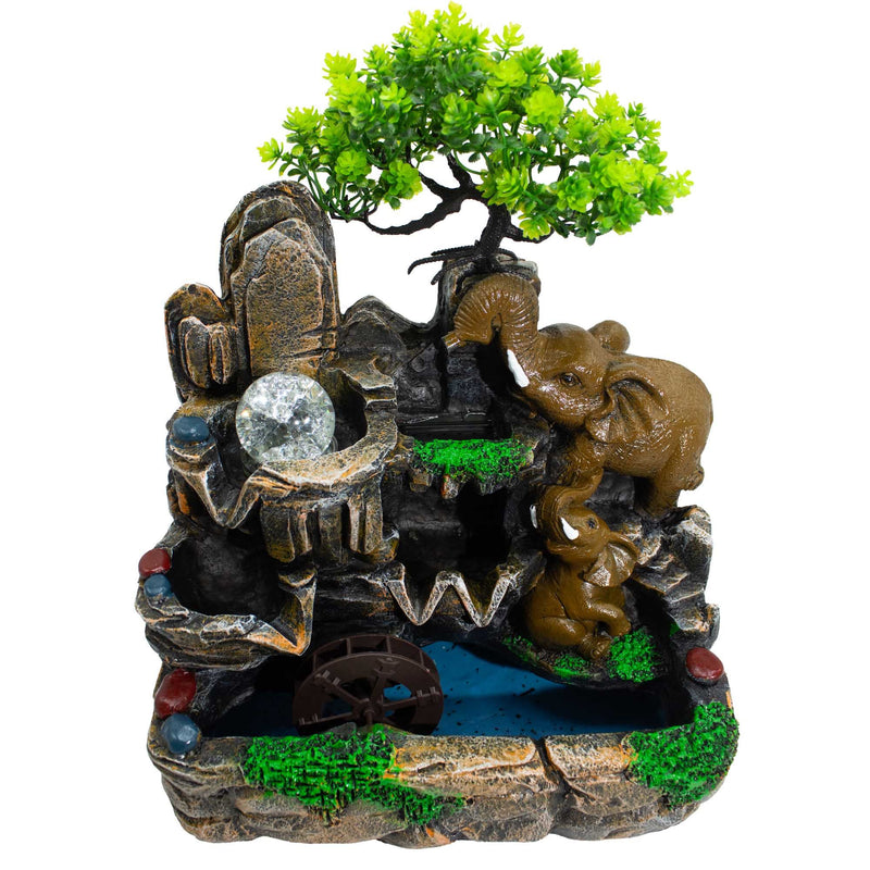 Elephants in Love Tabletop Water Feature with Crystal Ball, Light & Watermill (30x20x35cm) product image