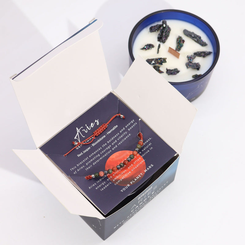 Zodiac Crystal Candle with Gemstone Bracelet - Aries product image
