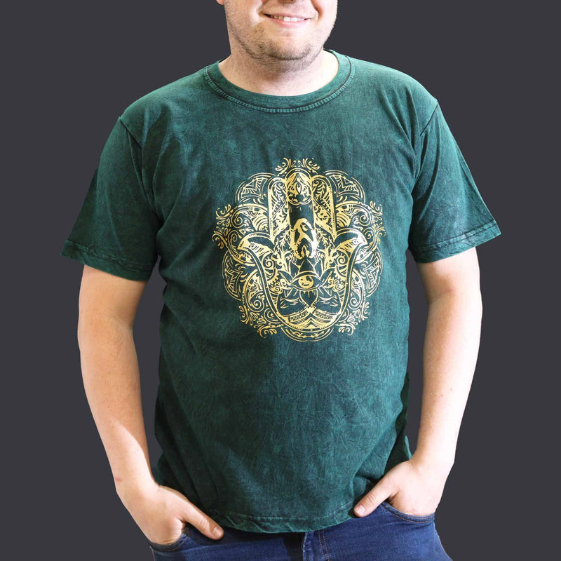 Nomad Sari Stonewashed Cotton T-Shirt – Hamsa – Green – XL product image