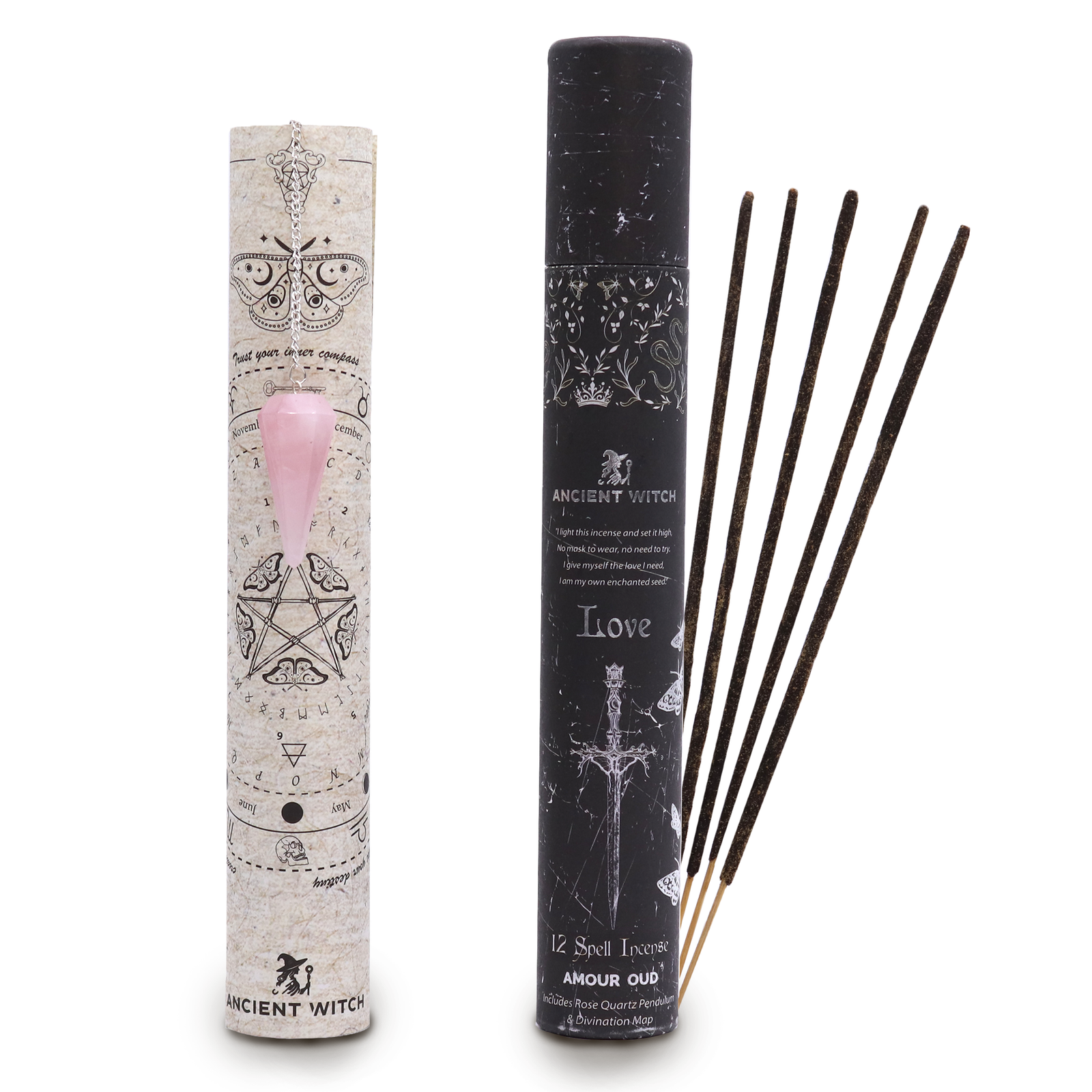 Ancient Witch Spell Incense - Love - Rose Quartz Pendulum product image