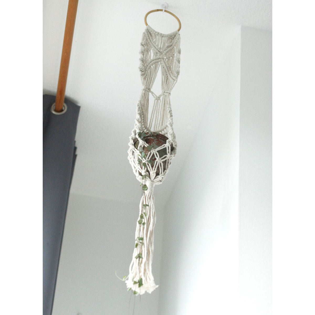 Macrame Pot Holder - Long With Ratten Hoop product image 8