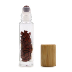Gemstone Essential Oil Roller Bottle - Red Jasper - Wooden Cap product image