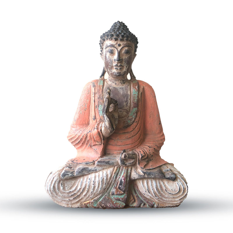 Vintage Orange Hand Carved Buddha Statue - 40cm - Teaching Transmission product image