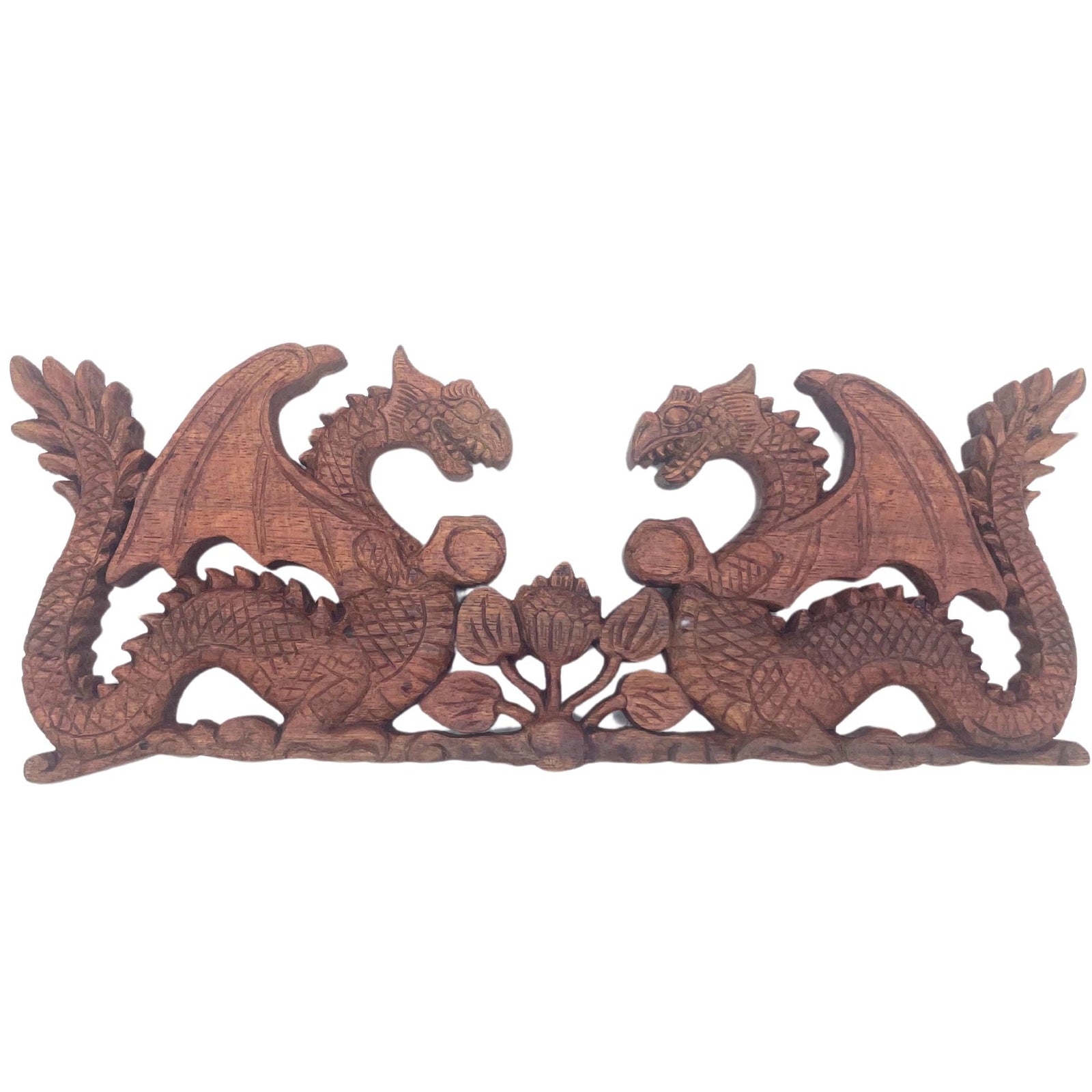 Two Facing Dragon Plaque Carving - 40x15cm product image