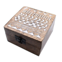 White Washed Wooden Box - 4x4 Aztec Design product image 3