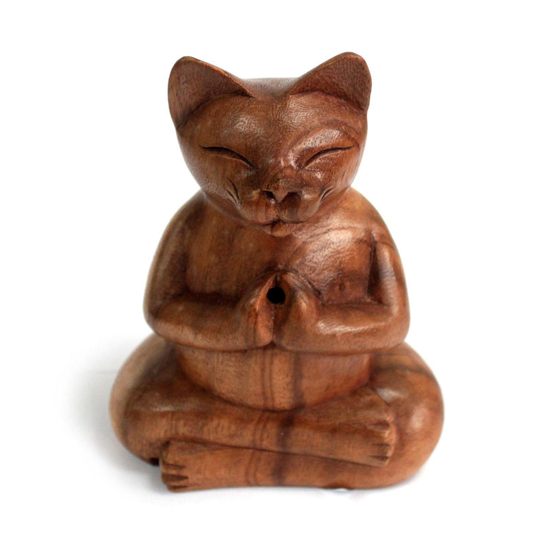 Wooden Carved Incense Burners - Lrg Yoga Cat product image