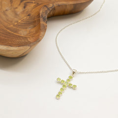 Indian Devotional Pendant - Silver Plated (45cm Chain)- Peridot Crucifix product image 2