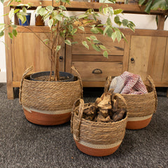 Straw & Seagrass Large Baskets - Natural & Orange- Set of 3 product image 7