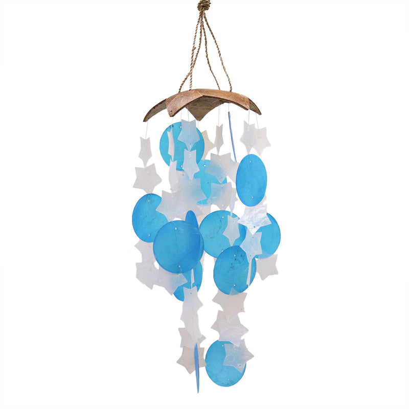 Coconut & Capiz Windchimes - Blue and White Stars - 30cm product image