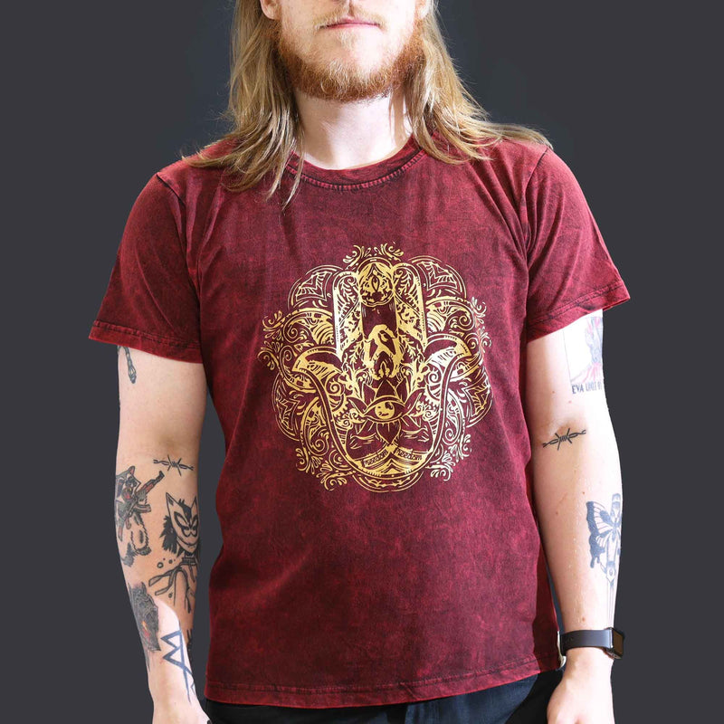 Nomad Sari Stonewashed Cotton T-Shirt – Hamsa – Maroon – Large product image