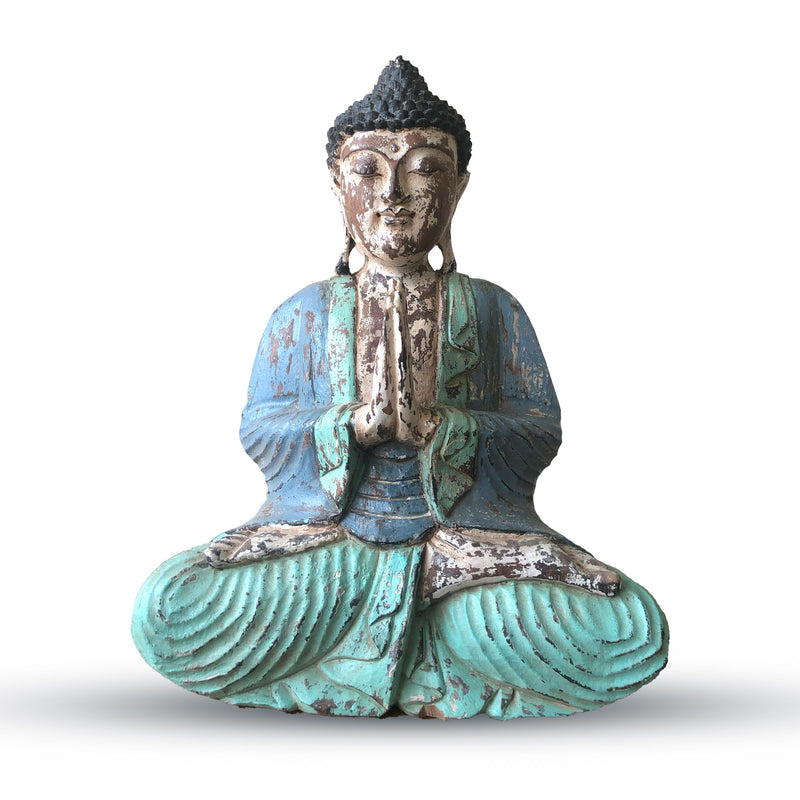 Vintage Blue Mint Hand Carved Buddha Statue - 40cm - Welcome product image