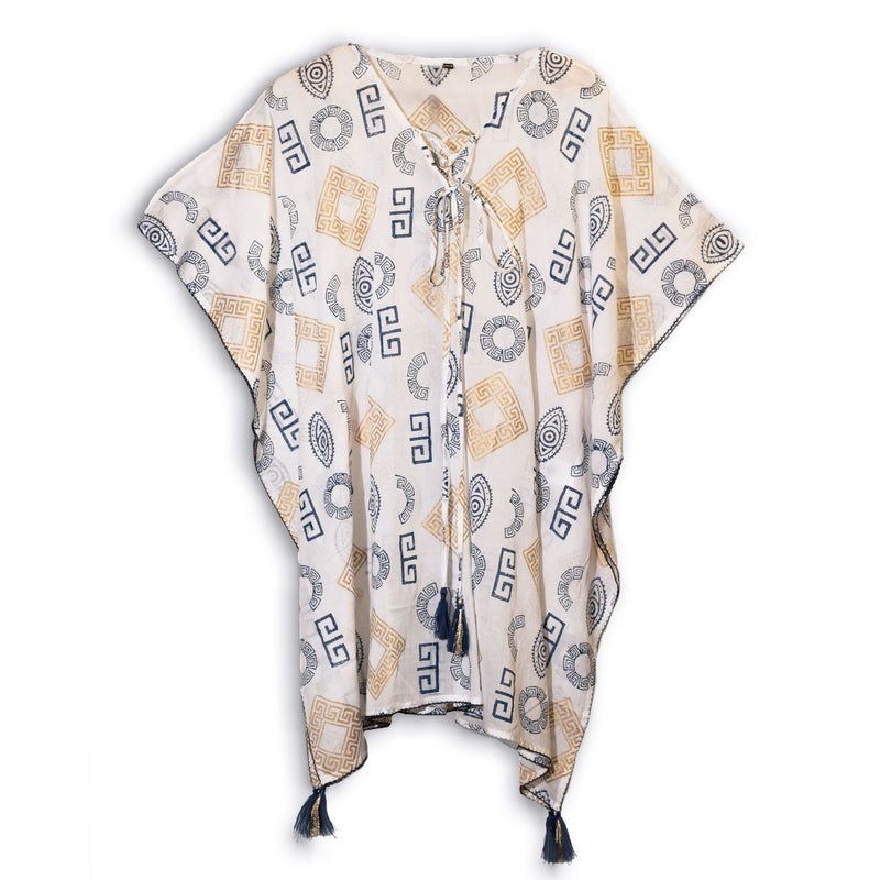 Nomad Sari Kaftan – Blue & Gold Greek Motif Print product image