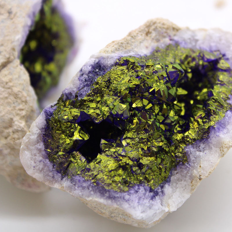 Coloured Calsite Geodes - Natural Rock - Purple & Gold product image