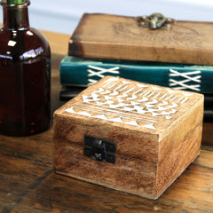 White Washed Wooden Box - 4x4 Aztec Design product image 2