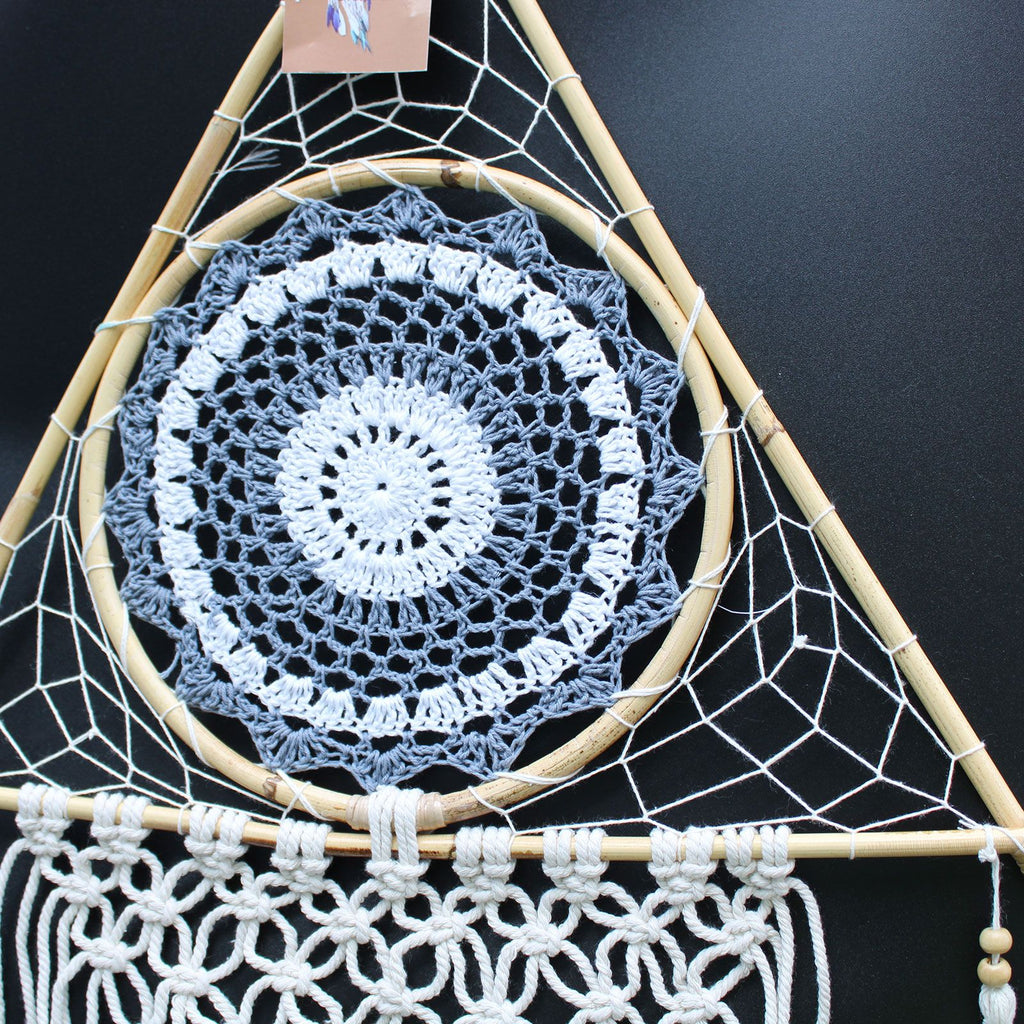 Protection Dream Catcher - Lrg Macrame Pyramid White/Grey product image 3