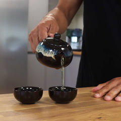 Herbal Black Glaze Teapot Set - Pot & Two Cups product image 3