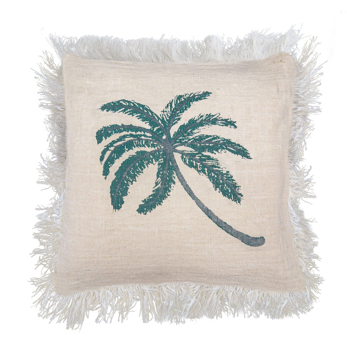 Linen Cushion Cover 60x60cm Palm Tree with Fringe product image