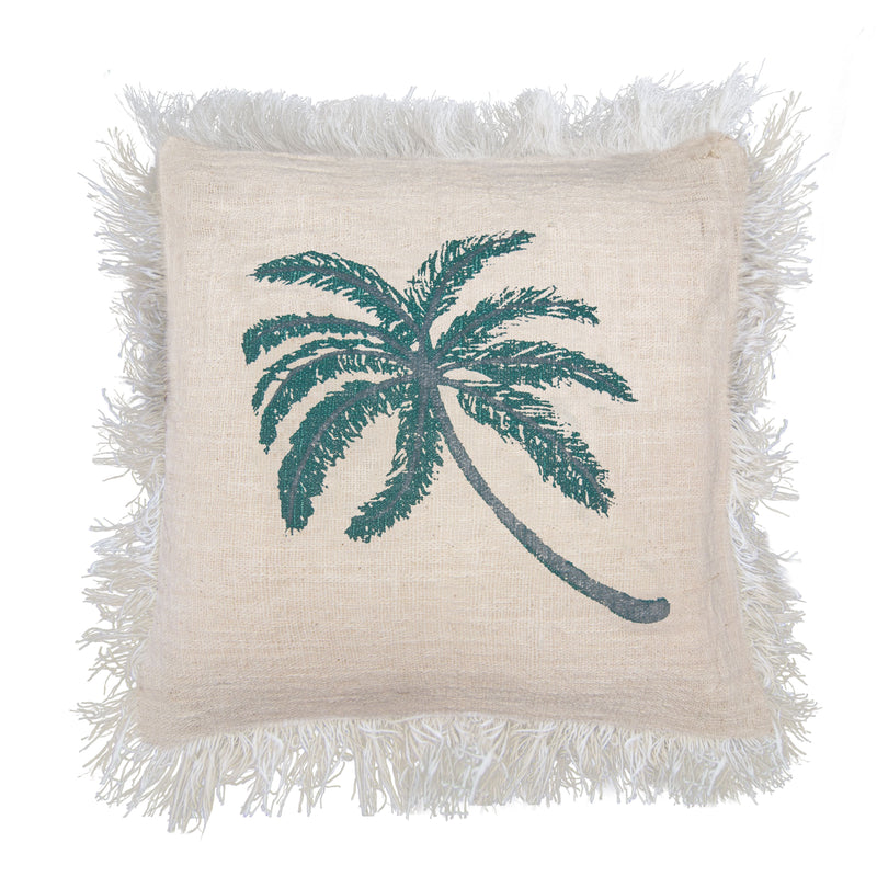 Linen Cushion Cover 60x60cm Palm Tree with Fringe product image