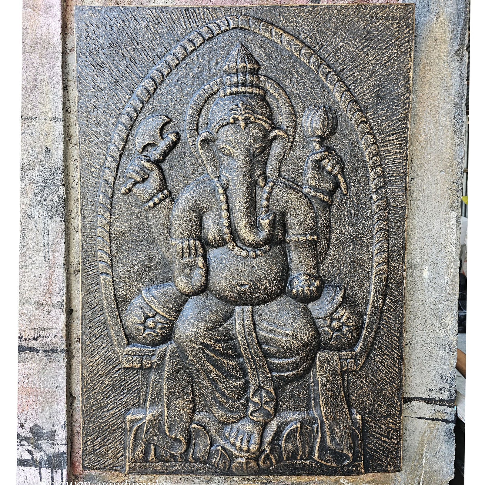 Large Ganpati Iron Frame Antique Gold Relief- 0.7x1m product image