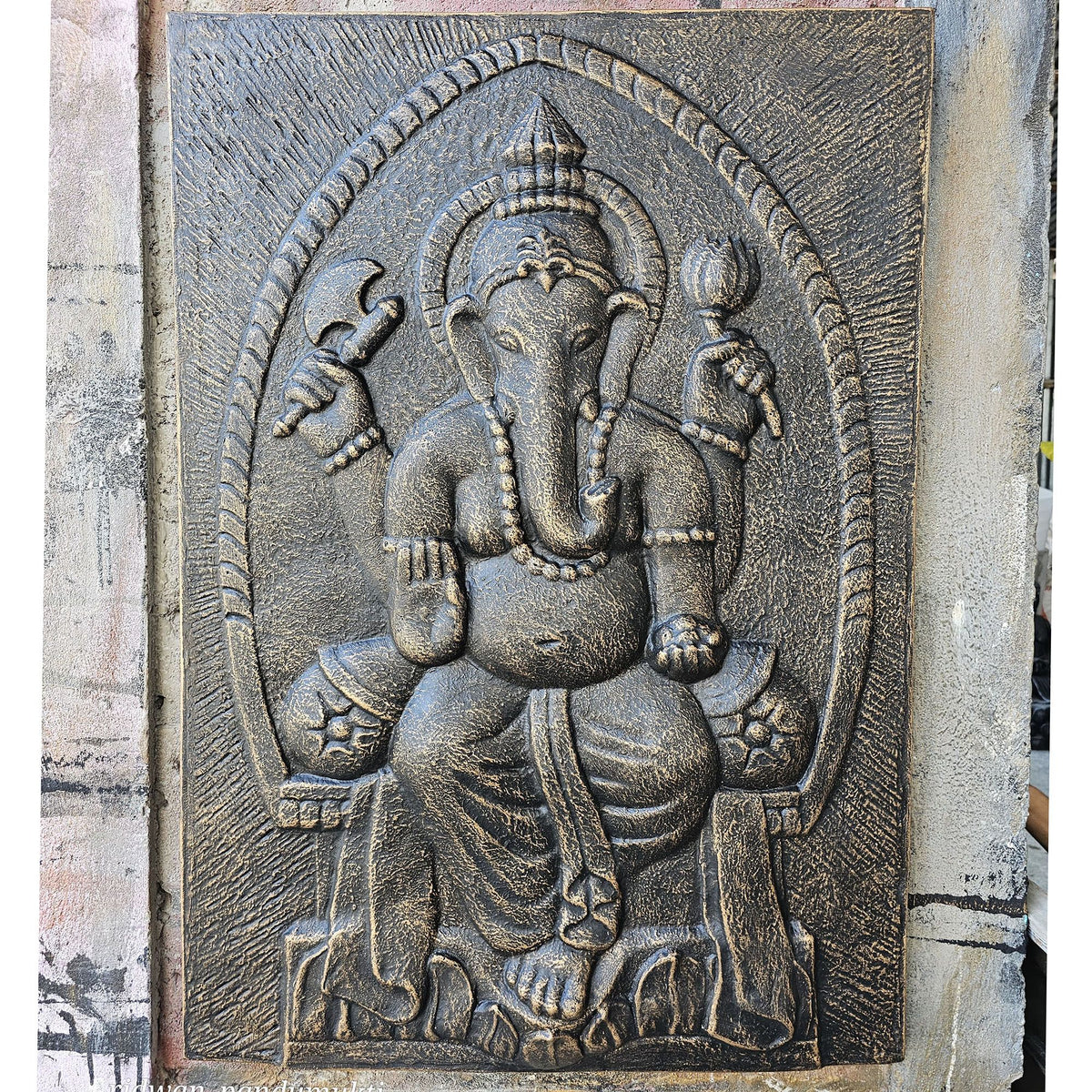 Large Ganpati Iron Frame Antique Gold Relief- 0.7x1m product image