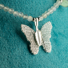 Nymph Labradorite Gemstone Necklace with Real Leaf Butterfly Pendant