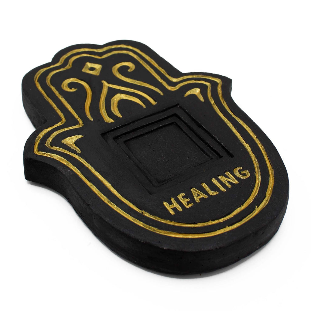 Healling Incense Plate - Black & Gold Lava-Stone Effect product image