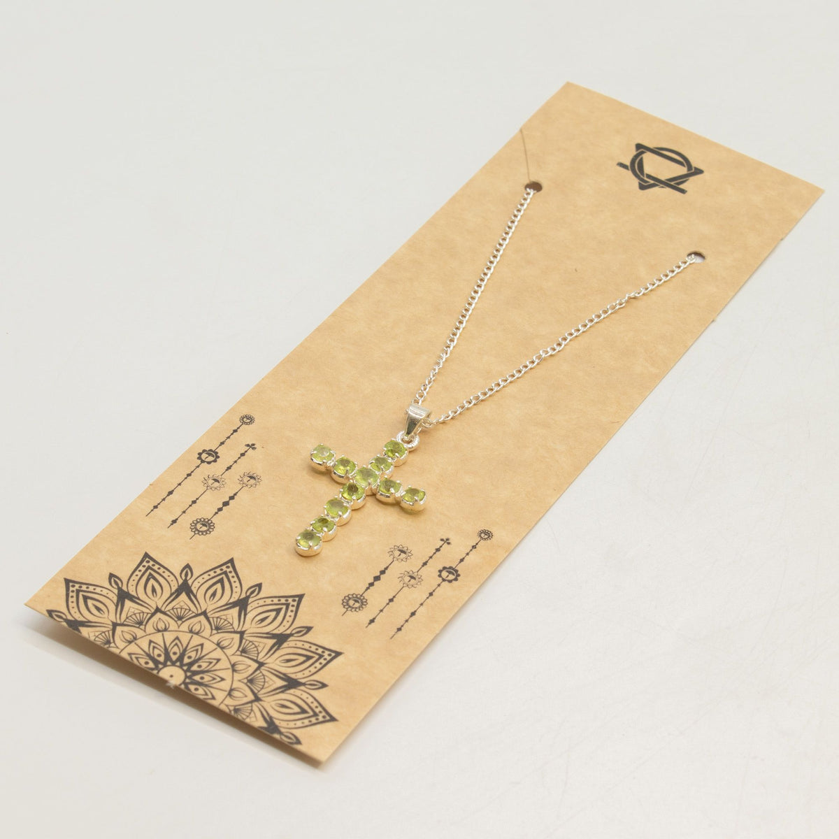 Indian Devotional Pendant - Silver Plated (45cm Chain)- Peridot Crucifix product image 3