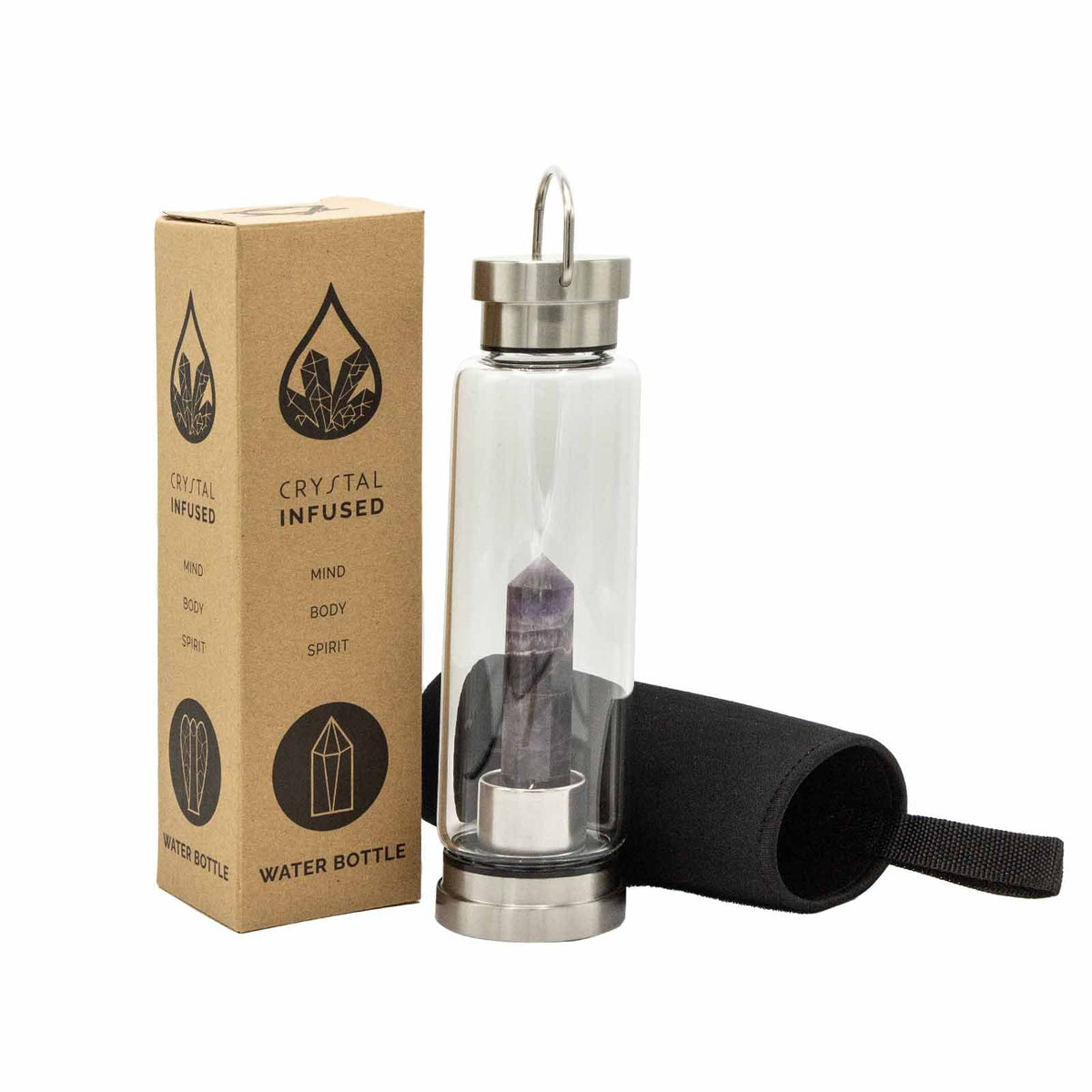 Crystal Infused Glass Water Bottle - Relaxing Amethyst - Obelisk - product image 5