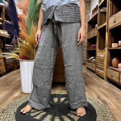 Yoga and Festival Pants - Thai Fisherman Mandala Mantra on Grey product image 5
