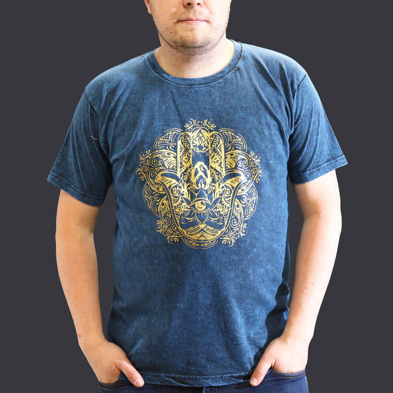 Nomad Sari Stonewashed Cotton T-Shirt – Hamsa – Blue – XL product image