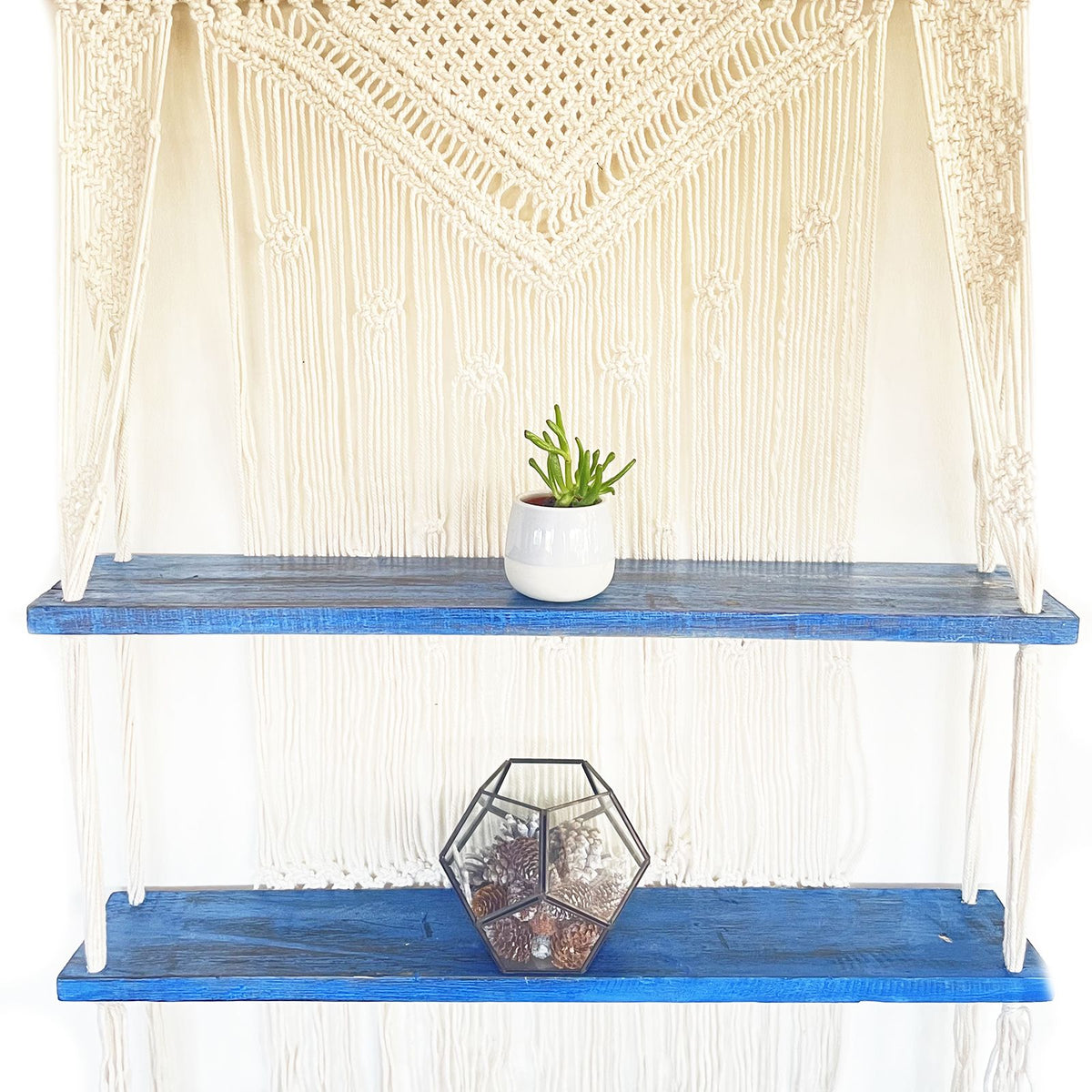 Natural Macrame Hanging Shelves - Blue product image 5