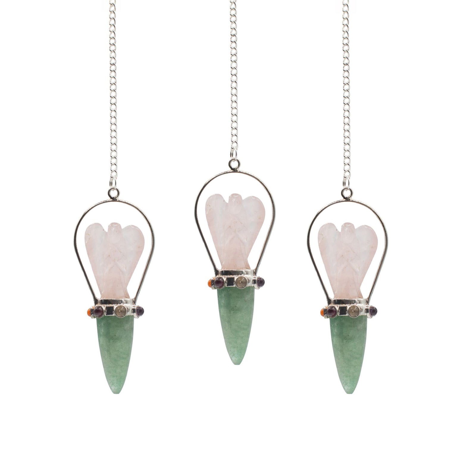 The Heart Oracle - Two Piece Angel Pendulum - Chakra Band - Rose Quartz & Green Aventurine product image