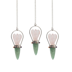 The Heart Oracle - Two Piece Angel Pendulum - Chakra Band - Rose Quartz & Green Aventurine product image