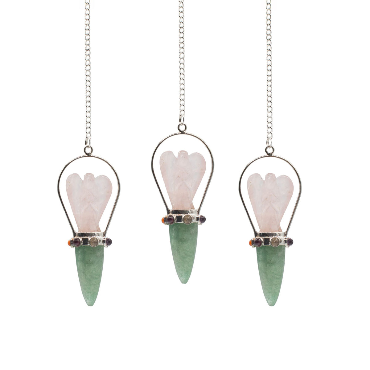 The Heart Oracle - Two Piece Angel Pendulum - Chakra Band - Rose Quartz & Green Aventurine product image