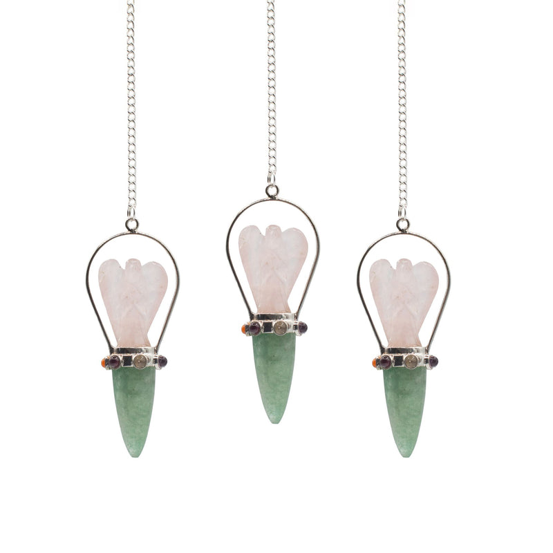 The Heart Oracle - Two Piece Angel Pendulum - Chakra Band - Rose Quartz & Green Aventurine product image