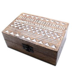 White Washed Wooden Box - 6x4 Aztec Design product image
