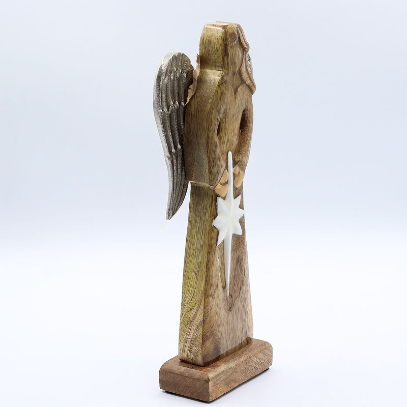 Large Mango Wood Peace Angel Metal Wings & Enamel Detail product image