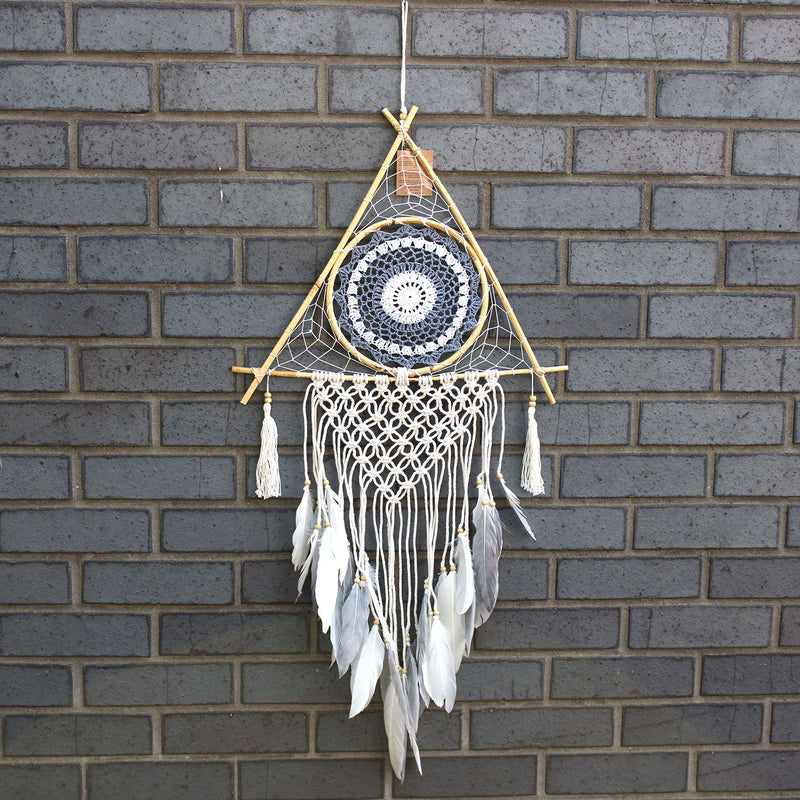 Protection Dream Catcher - Lrg Macrame Pyramid White/Grey product image