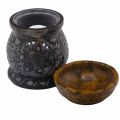 Soapstone Oil Burner 10cm - Mandala Flower - Black & Yellow product image 4