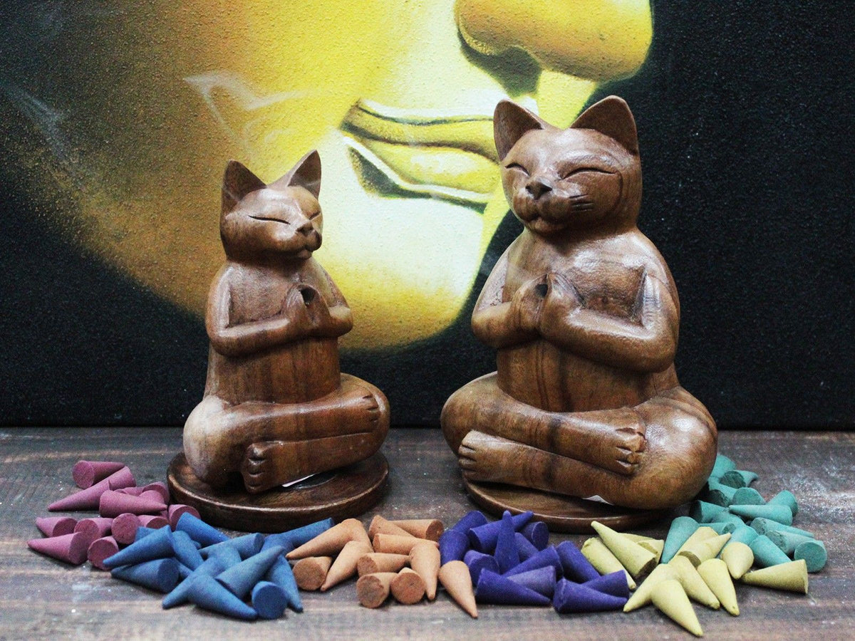 Wooden Carved Incense Burners - Med Yoga Cat product image 5