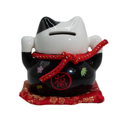 Ceramic Money Cat Bank - Black on Cushion product image 3