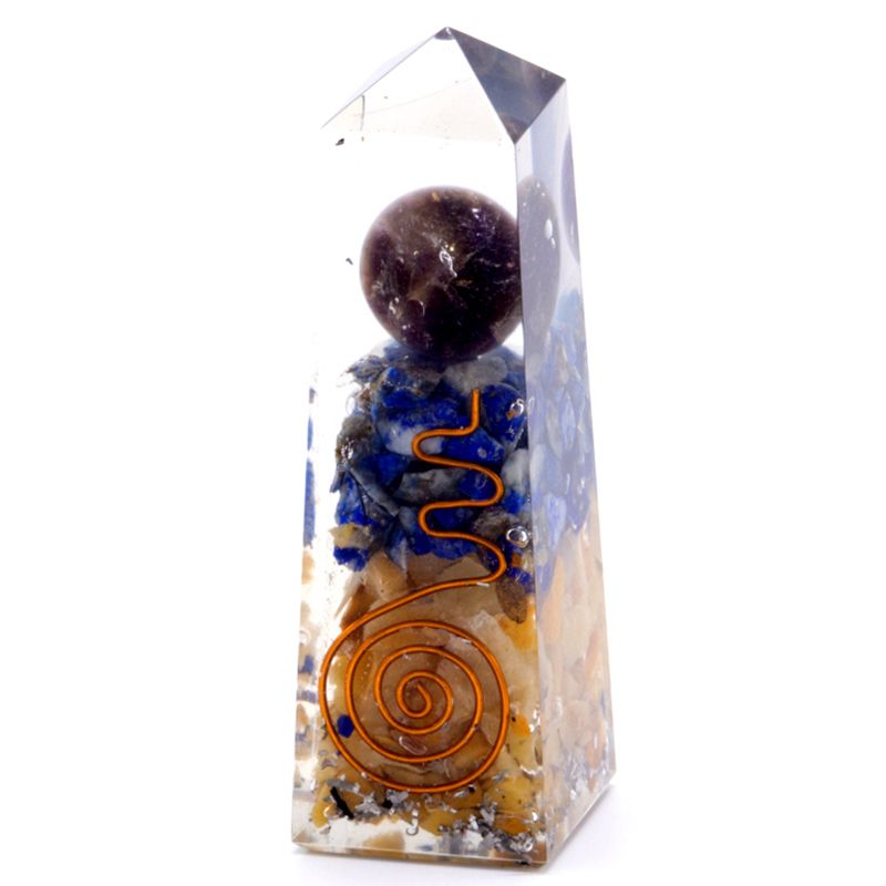 Orgonite Obelisk Power Point Copper, Lapis and Yellow Aventurine - 90x25 mm product image